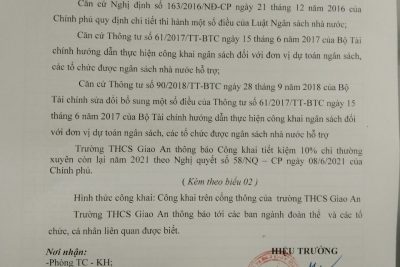 Công khai kinh phí tiết kiệm chi 10% 6 tháng cuối năm 2021