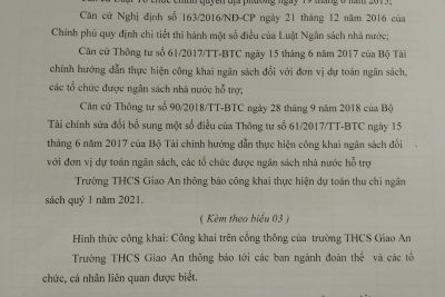 Công khai quý 1 NSNN
